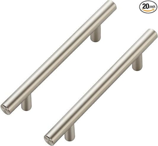 JOY DECOR 20 Pack Cabinet Handles, Brushed Nickel Cabinet Pulls, 4 in Hole Center Kitchen Cabinet Handles, Stainless Steel T Bar Handles for Dresser Drawers