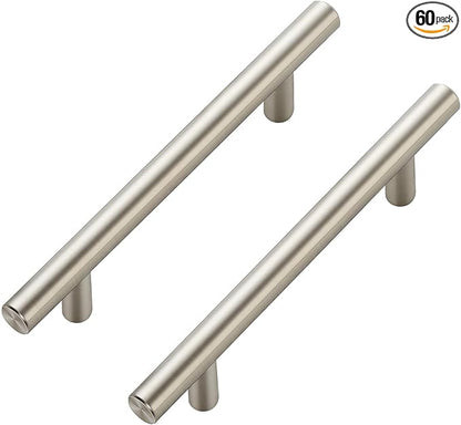 JOY DECOR 60 Pack Cabinet Handles, Brushed Nickel Cabinet Pulls, 4 in Hole Center Kitchen Cabinet Handles, Stainless Steel T Bar Handles for Dresser Drawers