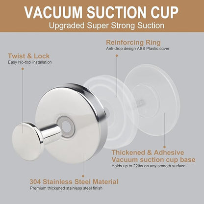 ZESLMG Chrome Suction Cup Hooks for Glass Window, Shower Hook for Inside Shower, Removable Towel Hooks for Bathroom Kitchen Wall Glass Door, Wreaths Loofah Suction Hook for Hanging, 4 Pack