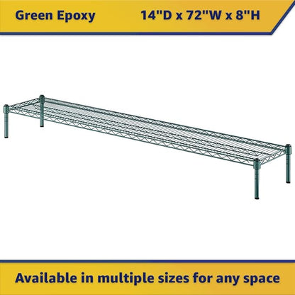 14" x 72" x 8" Green Epoxy Wire Storage Shelf, Dunnage Rack, Commercial 1 Tier Small Shelf