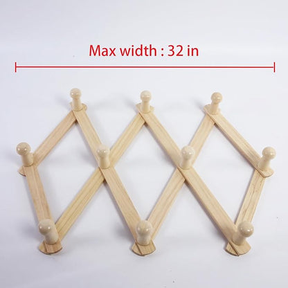 AMAPON Accordion Style Expandable Wall Wooden Coat Rack 10 Hooks (Pegs) Hang Hats Jackets Coffee Mug Purses Necklaces Towels Cap Leash Scarves Data Line Kitchenware