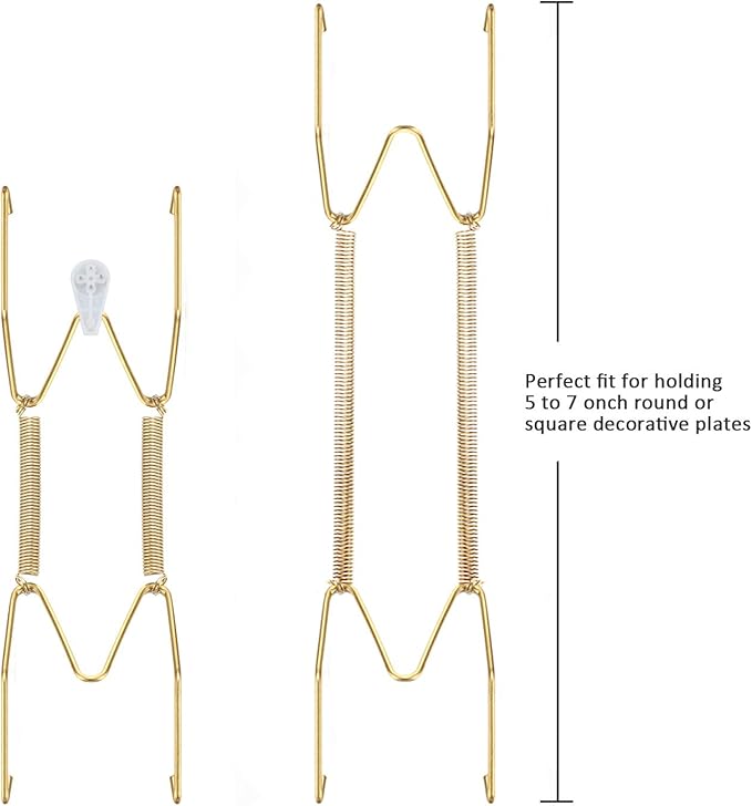 Hotop 12 Pieces Plate Hangers for Wall Stainless Steel Wire Invisible Heavy Duty Plate Hangers Display Holders with 12 Pieces Hooks for Wall Decorative(6 Inch,Gold)