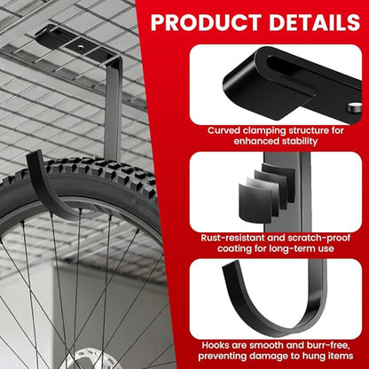 Bike Hooks for Garage Ceiling Mount Rack, Add on Storage Flat Hook Accessory Overhead Garage Hooks for Ceiling Rack and Wall Shelving(4 Pack)