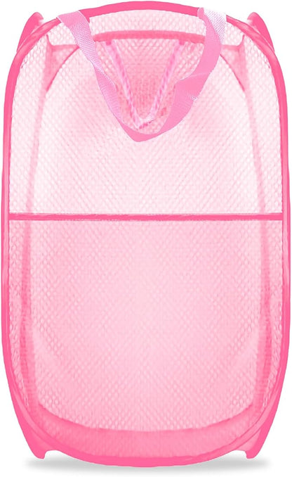Collapsible Pop Up Laundry Hamper, Extra Large Mesh Foldable Laundry Basket, 28" x 16" x 16"(Pink)