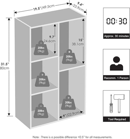 Furinno Reed Closet Organizers and Storage, 5-Cube Reversible Closet Shelves, Closet Organization Shelf, 9.4 x 19.5 x 31.5, for Bedroom, Closet, White
