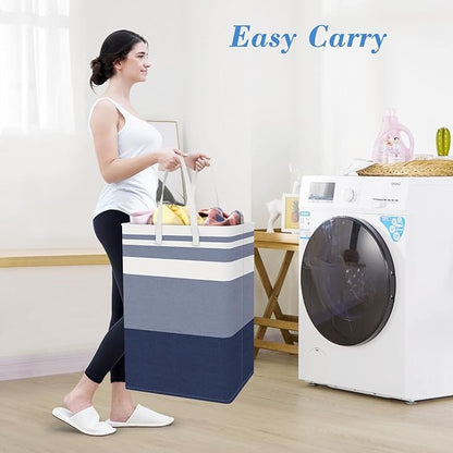 BlissTotes 3-Pack Laundry Basket, Freestanding＆Waterproof Laundry Hamper, Collapsible Tall Clothes Hamper with Easy Carry Handles for Clothes, Towels in the Family and Dorm,Gradient Blue,88L