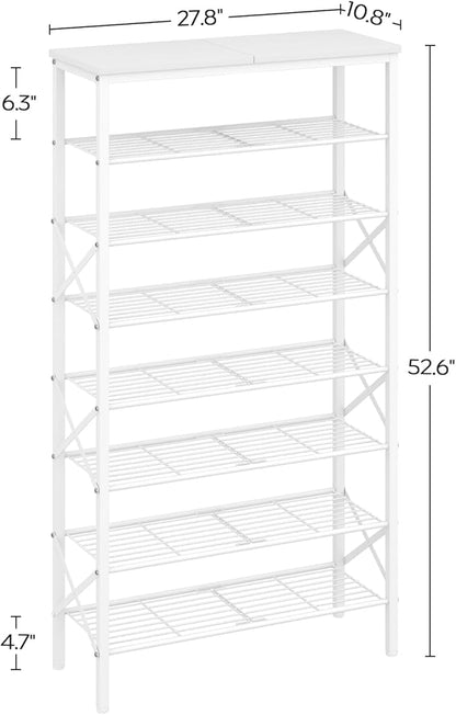 8 Tier Shoe Rack, Shoe Storage Organizer, Large Capacity Shoe Shelf Holds 32 Pairs of Shoes, Sturdy and Stable, for Entryway, Hallway, Closet, Dorm Room, White SS08WW
