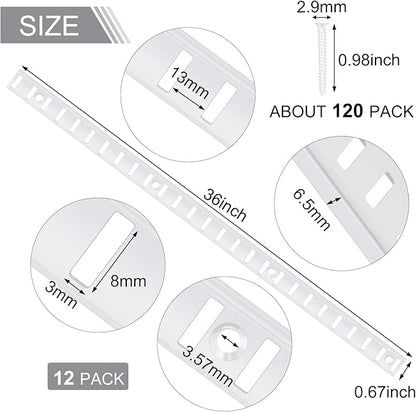 12 Pcs 36 Inch Metal Mortise Mount Pilaster Shelf Brackets and 72 Pcs Shelf Clips for Wall Shelving System Closet Organization Storage (White)