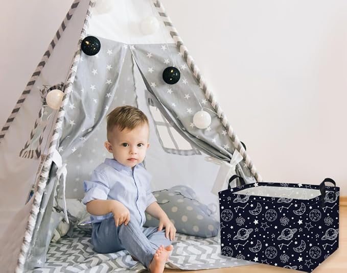 Rectangular Kids Baskets Star Basket Kids Storage Bins Girls Basket Cute Storage Bin Organizer Box Room Decor for Home(Starlit sky)