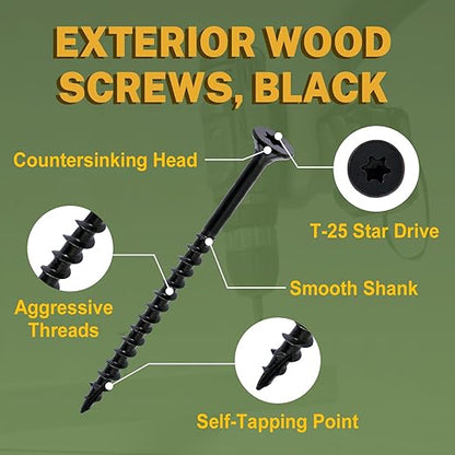 LIONMAX Deck Screws #14 x 7 Inch, 50 PCS, Black Long Wood Screw, Rust Resistant, Exterior Epoxy Coated for Outdoor Decking, Torx/Star Drive Head, T30 Star Bit Included