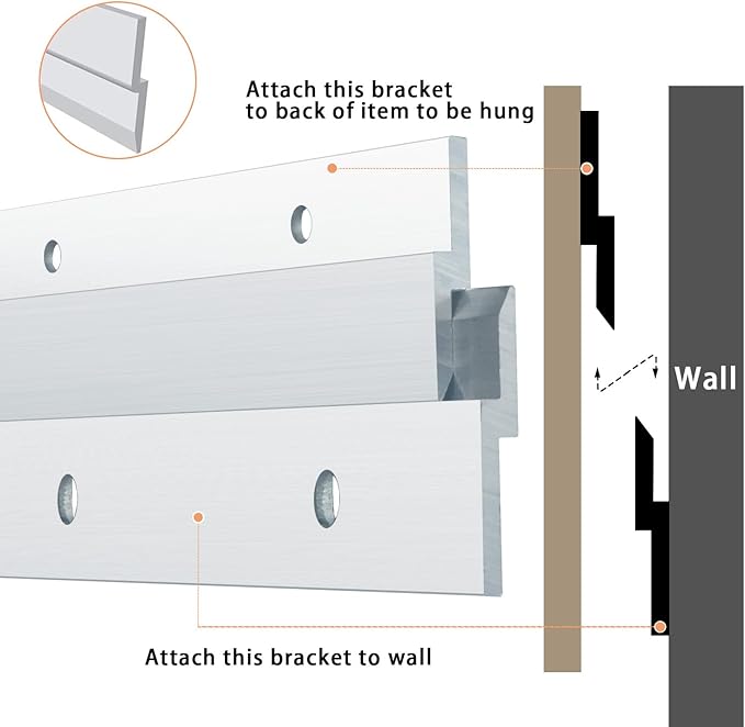 French Cleat Heavy Duty, Aluminum French Cleat, Headboard Wall Mounting Brackets with Screws, Heavy Mirror Mounting Hardware (18 Inch-1 Pair, Support 120 lbs)