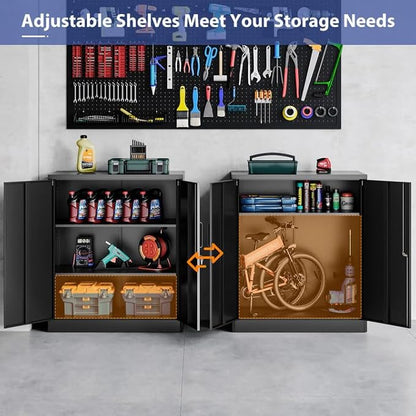 Metal Storage Cabinet, Garage Storage Cabinet with Locking Doors and Adjustable Shelves for Garage,Home,Office and School (Assembly Required，Black)