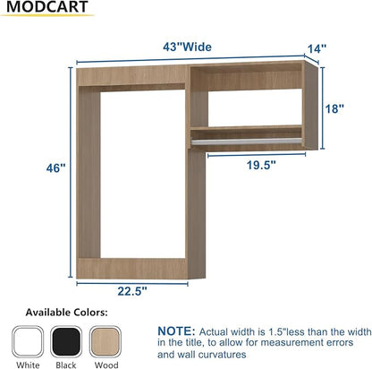 Modular Closet System, 43" Wide Closet Organizer System with Hanging, Wood Tower Closet Storage for Walk In Closets, Wall Mounted Wardrobe Organizer Kit System, Bedroom, Wood
