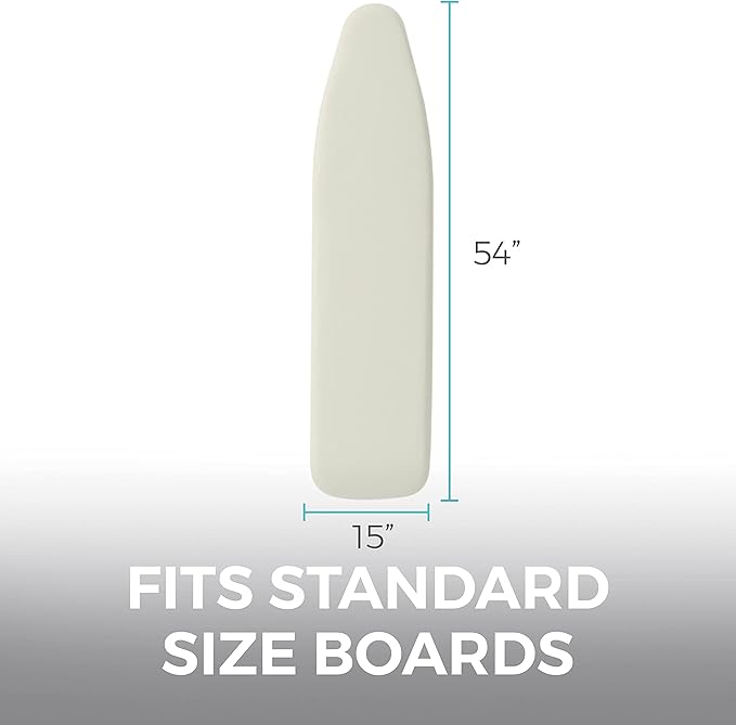 HOME GENIE Ironing Board Cover, Extra Thick Padding, Scorch Resistant Silicone Coating, 15x54 Full Size, Elastic Edge Heavy Duty Iron Pad Covers Standard Boards, Hook and Loop Fastener Strap, Linen