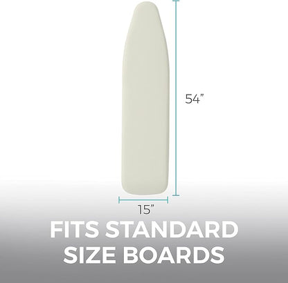 HOME GENIE Ironing Board Cover, Extra Thick Padding, Scorch Resistant Silicone Coating, 15x54 Full Size, Elastic Edge Heavy Duty Iron Pad Covers Standard Boards, Hook and Loop Fastener Strap, Linen