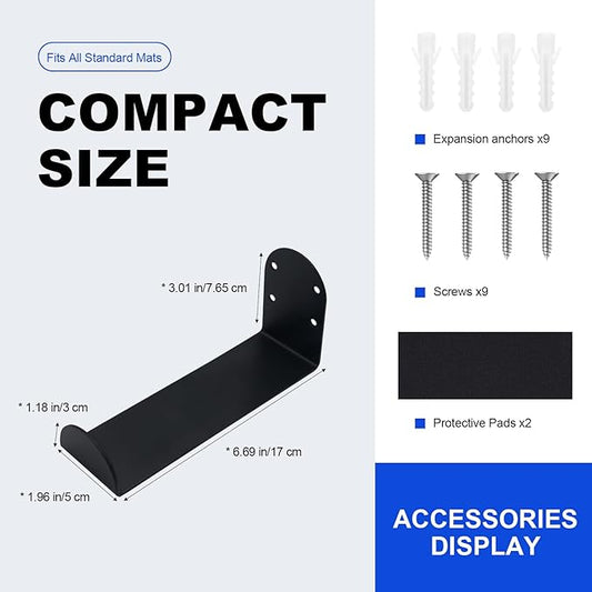 Stainless Steel Yoga Mat Holder Wall Mount 2-Pack – Space Saving Storage Rack for Exercise Mats, Foam Rollers, Resistance Bands – Home Gym Organizer
