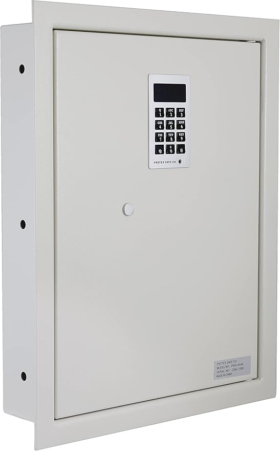Protex Safe Electronic Keypad Wall Safe (PWS-1814E), Burglary Resistant wall safe, digital electronic locking system, velvet interior, automatic door opening, 2 Removable shelves