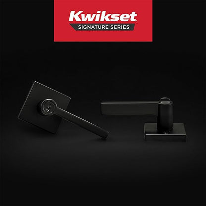 Kwikset Halifax Entry Door Handle with Lock and Key, Secure Keyed Reversible Lever Exterior, For Front Entrance and Bedrooms, Matte Black, Pick Resistant Smartkey Rekey Security and Microban