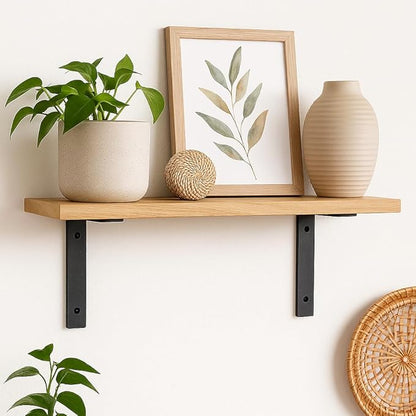 Heavy-Duty Shelf Brackets - Premium Construction Grade 1/4" (6mm) Thick Steel - Matte Black Iron Finish for Modern Farmhouse Rustic Open Shelving w/ Hardware, 4-Pack (L Bracket 8" x 6")