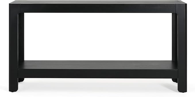 59-Inch Long Console Table, Modern Farmhouse 2-Tier Console Table, Elegant Minimalist Design with Premium Wood Veneer and Rounded Corners for Entrance, Hallway, Living Room (Black-880)