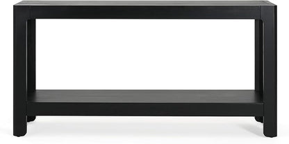 59-Inch Long Console Table, Modern Farmhouse 2-Tier Console Table, Elegant Minimalist Design with Premium Wood Veneer and Rounded Corners for Entrance, Hallway, Living Room (Black-880)