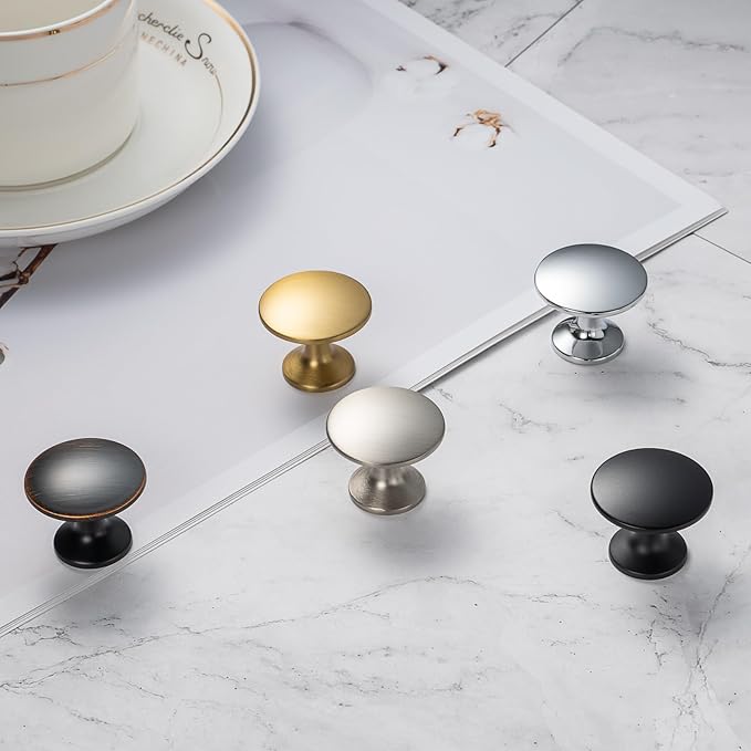 KOOFIZO Round Cabinet Knob - Brushed Nickel Pull Handle (Dia.30mm / 1.2 Inch), 10-Pack for Kitchen Cupboard Door, Bedroom Dresser Drawer, Bathroom Wardrobe Hardware