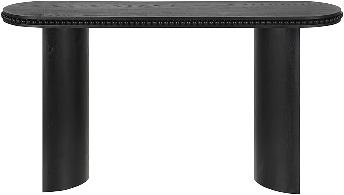 Vintage Console Table with Beaded Trim and Reversible Curved Legs, Natural Wood Veneer Finish Entryway Accent Table, Long Sofa Table Behind Couch for Hallway, Living Room (Black-J58)