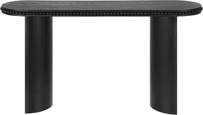 Vintage Console Table with Beaded Trim and Reversible Curved Legs, Natural Wood Veneer Finish Entryway Accent Table, Long Sofa Table Behind Couch for Hallway, Living Room (Black-J58)