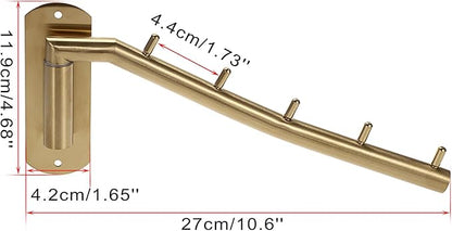 Sumnacon Stainless Steel Clothes Hanger Rack-Wall Mount Garment Hook with Swing Arm, Sturdy Coat Robe Storage Organizer for Laundry Room Bedrooms Clothing Drying Rack with 5 Hooks, Gold