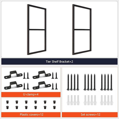 2-Tier Square Shelf Bracket, 26-3/8" Height, Wall/Ceiling Mount Storage Shelving, Black Powder-Coated Carbon Steel Carbon Steel, Rust-Resistant, 110 lbs Capacity, 2 Pack