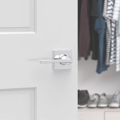 Kwikset Casey Dummy Door Handle, Single Sided Lever for Closets, French Double Doors, and Pantry, Polished Chrome Non-Turning Reversible Interior Push/Pull Lever