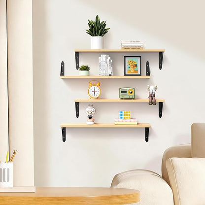 Wood Floating Shelves Set of 4, Rustic Storage Decor Wall Shelves, Wall Mounted Shelf for Living Room, Bedroom 23.6" x 6", Natural