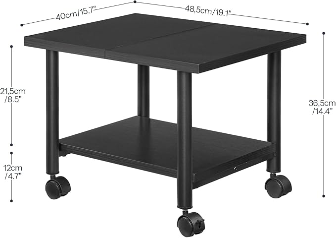 HOOBRO Printer Stand, 2-Tier Industrial Under Desk Printer Cart with Shelf, Mobile Heavy Duty Storage Rack on Wheels for Home, Office, Black BB02PS01G1