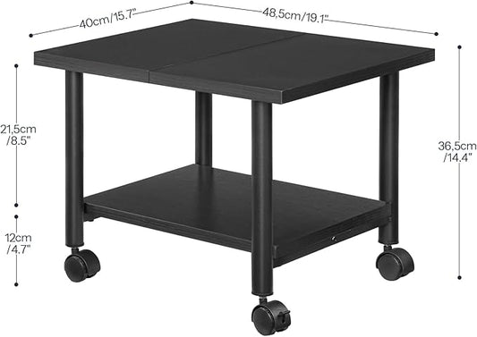 HOOBRO Printer Stand, 2-Tier Industrial Under Desk Printer Cart with Shelf, Mobile Heavy Duty Storage Rack on Wheels for Home, Office, Black BB02PS01G1
