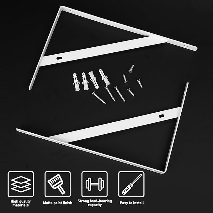 8 Pcs Heavy Duty Shelf Brackets, Floating Metal Shelf Brackets, L Shaped Shelves Support Angle Brackets for Heavy Duty Floating Shelves (9.84 x6.29 inch White)