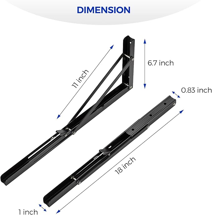 Ravinte 2 Pack 18 Inch Folding Shelf Brackets – Matte Black, Heavy Duty Collapsible Brackets for Tables and Benches – Space-Saving Design