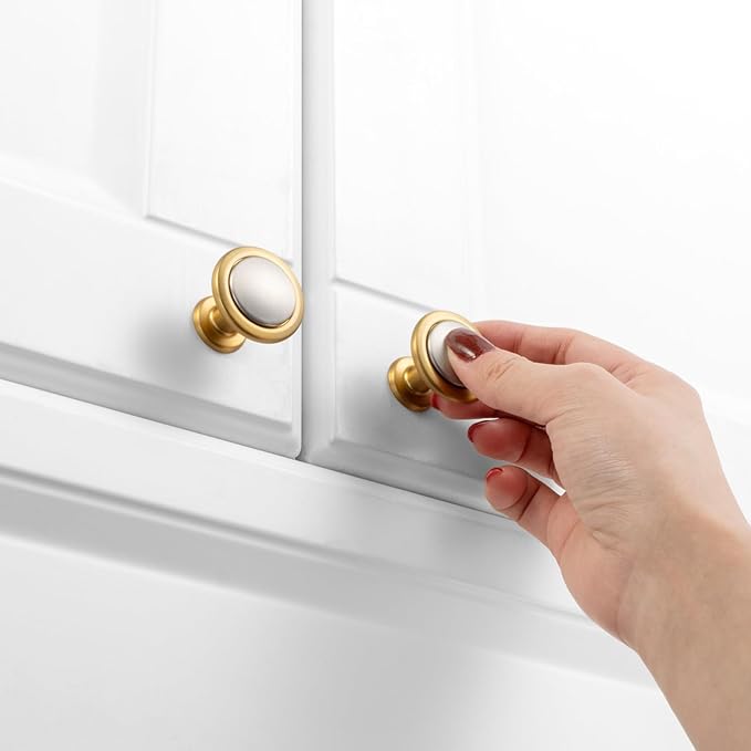 KOOFIZO 10 Pack Nickel and Gold Kitchen Cabinet Knobs Brushed Silver and Gold Drawer Knobs 1960 Round Single Hole Cabinet Pulls for Cabinets Drawers Dresser Cupboard Bedroom Bathroom