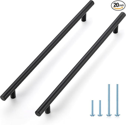 JOY DECOR 20 Pack 12-1/2 Inch Cabinet Pulls Kitchen Cabinet Handles with 10 Inch Hole Center Matte Black Cabinet Hardware Stainless Steel Kitchen Drawer Pulls for Cabinets Cupboard, 256mm Hole Centers
