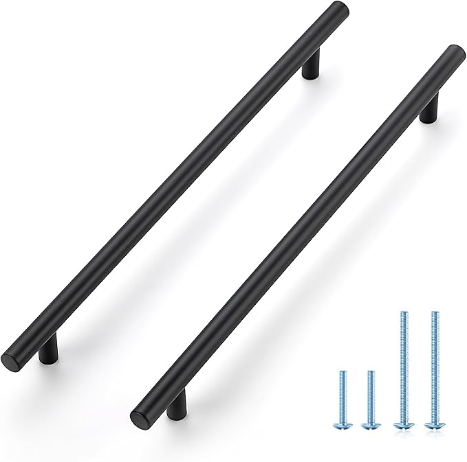 JOY DECOR 45 Pack 12-1/2 Inch Cabinet Pulls Kitchen Cabinet Handles with 10 Inch Hole Center Matte Black Cabinet Hardware Stainless Steel Kitchen Drawer Pulls for Cabinets Cupboard, 256mm Hole Centers
