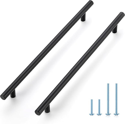 JOY DECOR 45 Pack 12-1/2 Inch Cabinet Pulls Kitchen Cabinet Handles with 10 Inch Hole Center Matte Black Cabinet Hardware Stainless Steel Kitchen Drawer Pulls for Cabinets Cupboard, 256mm Hole Centers
