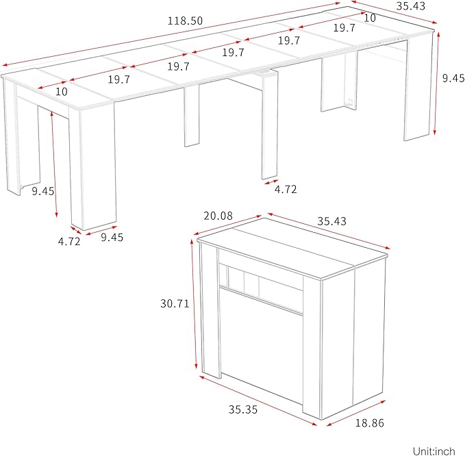 Expandable Dining Table, Transformer Console to Dining Table for 12 People, Folding Space Saving Dining Room Table with Elegant Faux Marble Top, Marble White