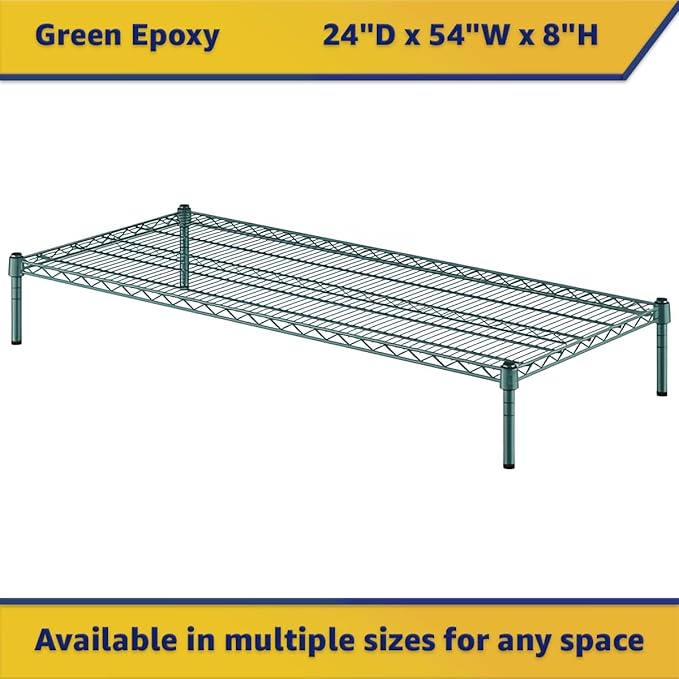 24" x 54" x 8" Green Epoxy Wire Storage Shelf, Dunnage Rack, Commercial 1 Tier Small Shelf