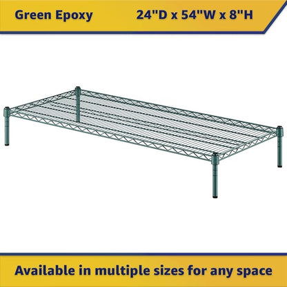 24" x 54" x 8" Green Epoxy Wire Storage Shelf, Dunnage Rack, Commercial 1 Tier Small Shelf