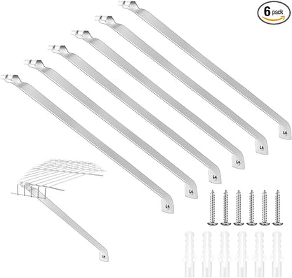 6 Pcs Support Brackets for 16in Wide Shelving Wire Wire Shelf Brackets Closet Rod Bracket Closet Support Bracket with Anchors and Pins for Installation Wires Shelving Supports Closets