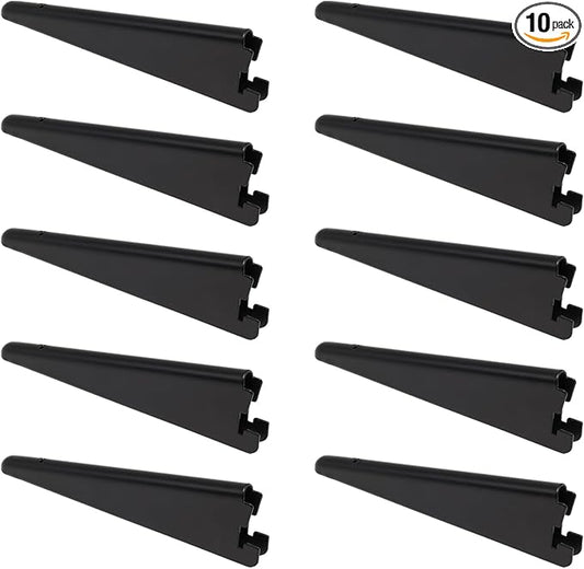 10 Pack Adjustable Shelf Brackets 7 Inch, Heavy Duty Wire Shelving Brackets for Double Track System (Black)