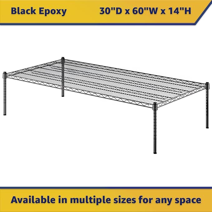 30" x 60" x 14" Black Epoxy Wire Storage Shelf, Dunnage Rack, Commercial 1 Tier Small Shelf