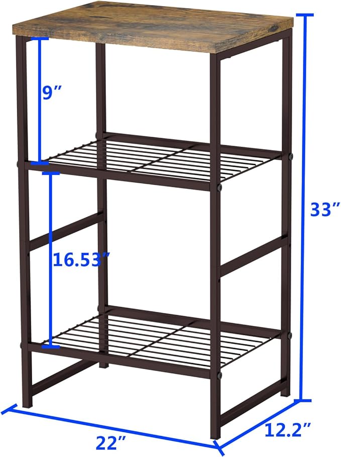 3 Tier Metal Printer Stand Shelf, Industrial Side Table for Printer, Fax Marchine