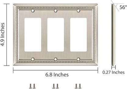 Henne Bery Sunken Pearls Heavy Duty Decorative Wall Plate Switch Plate Outlet Cover (Triple Decorator, Satin Nickel)