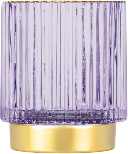 DASITON Makeup Brush holder Organizer,Crystal Cosmetic Makeup Brush Glass Brushes Storage Holder, Vintage Make Up Brush Cup Pen Pencil Holder striped vase(Purple S)