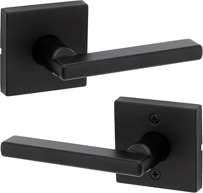 Kwikset Halifax Interior Passage Door Handle, Lever For Closet and Hallway Doors, Reversible Non-Locking Handle Lever, Matte Black, with Microban Protection, Square Rose
